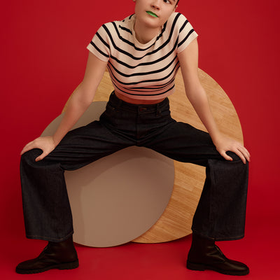 ＜U-DOT＞前側拉鍊中筒靴/黑色