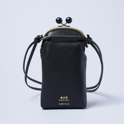 ＜キソラ＞古都印伝 がま口 スマホショルダー/瓢箪BLK (ブラック)