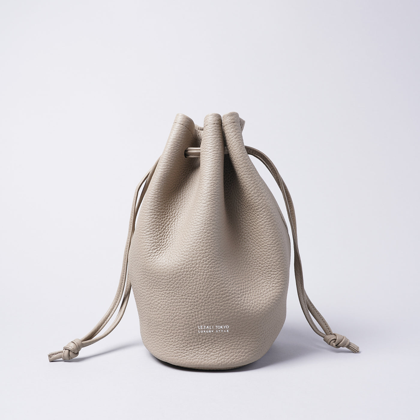 <LEZALI> Embossed Leather Drawstring Mini Bag / Taupe