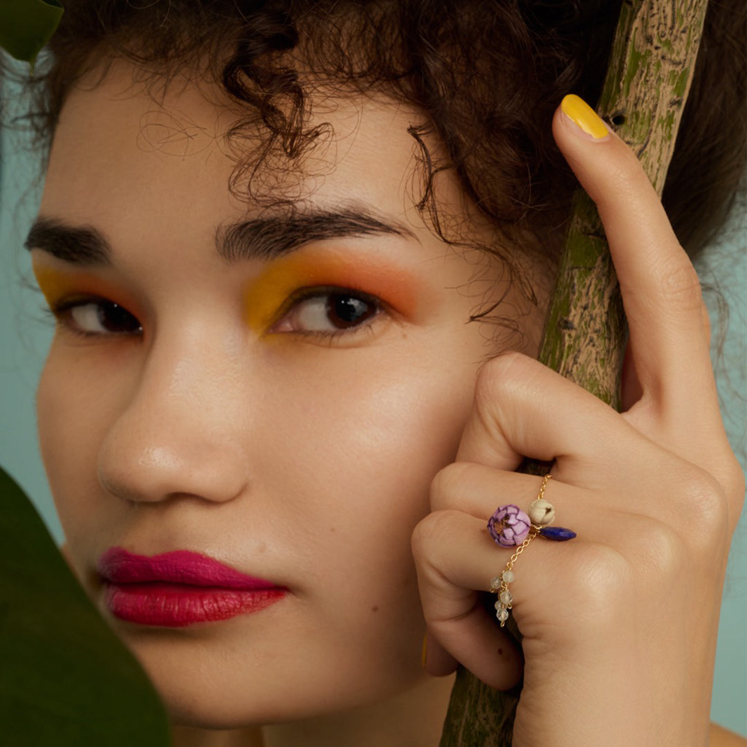 <Selieu> Chain RIng Stone 5 / Purple & Beige