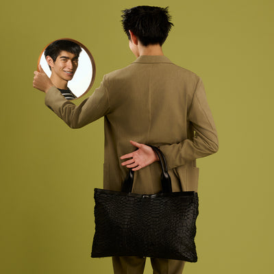 ＜Coquette＞Large Tote Bag（Snake Wool)/黑色