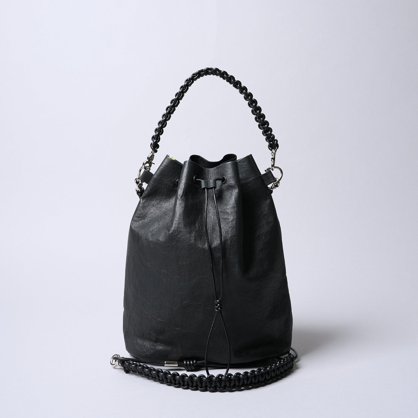 <SENTI FLATTER THE SENSES> Super Lightweight Dyneema Leather Drawstring 2 Way Bag / Black