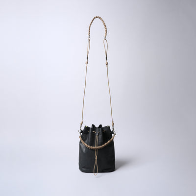 <SENTI FLATTER THE SENSES> Super Lightweight Dyneema Leather Drawstring 2 Way Bag / Black
