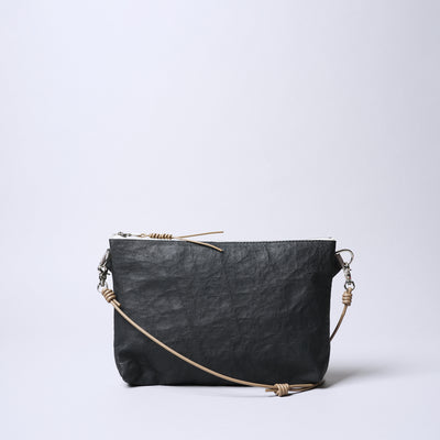 <SENTI FLATTER THE SENSES> Super Lightweight Dyneema Leather 2 Way Sacoche / Black x Camel