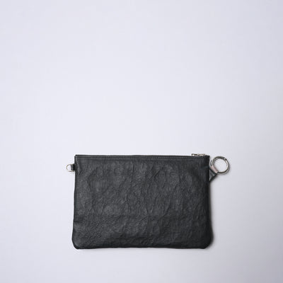 <SENTI FLATTER THE SENSES> Super Lightweight Dyneema Leather Double Zip Pouch LL / Black x Ivory